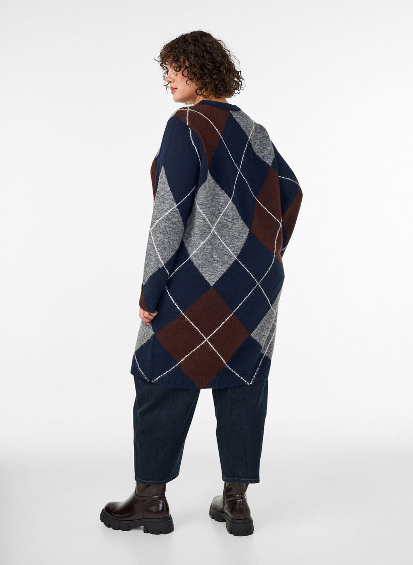 Strickkleid mit gro&szlig;em Karomuster, Blau, Model image number 2