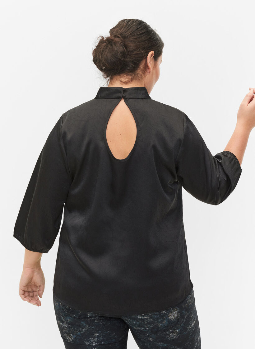 Bluse mit 3/4 Ärmeln und Stehkragen, Schwarz, Model image number 2