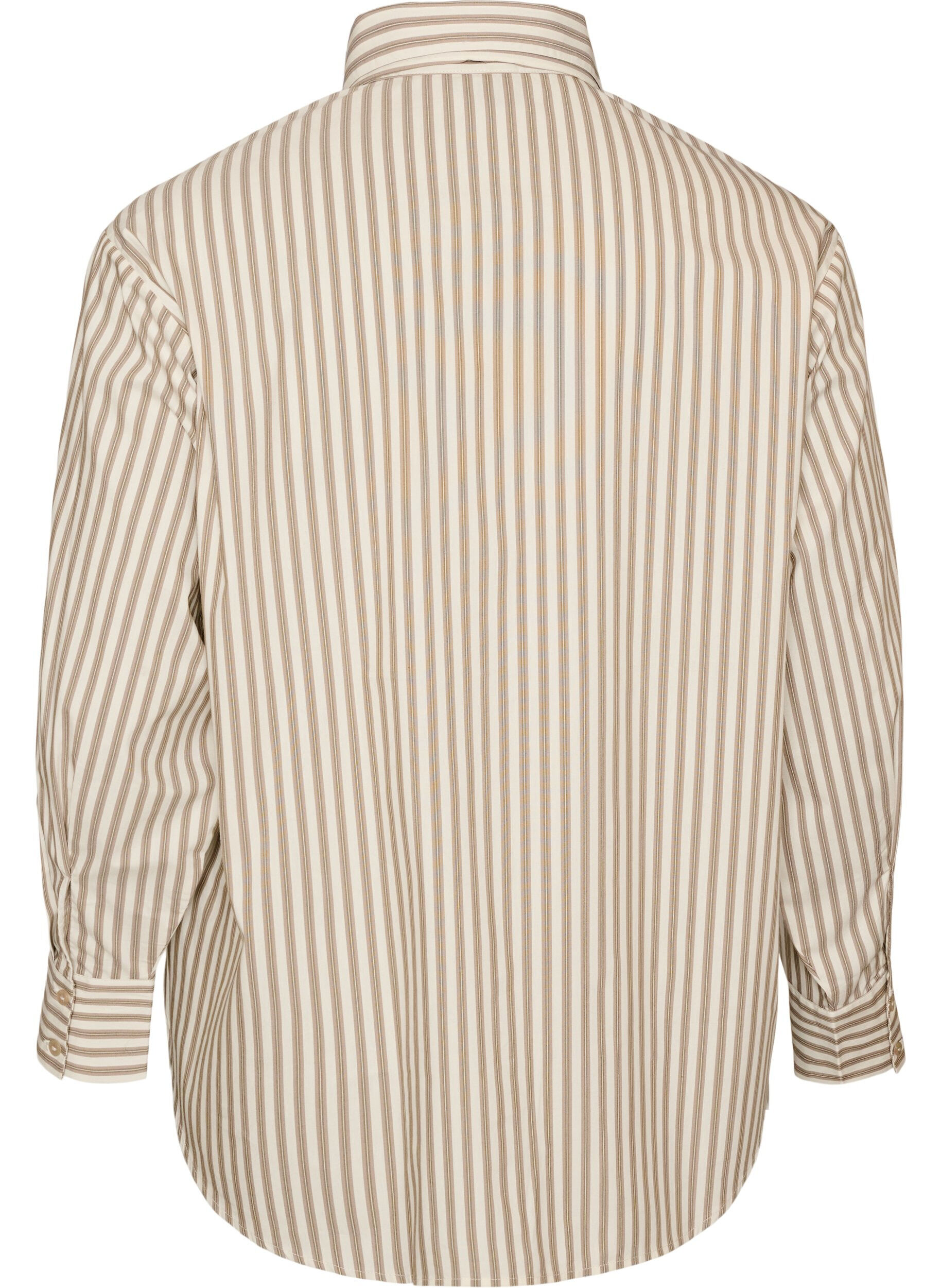 ZizziGestreiftes Hemd mit abnehmbarer Schluppe, Beige, Packshot image number 1