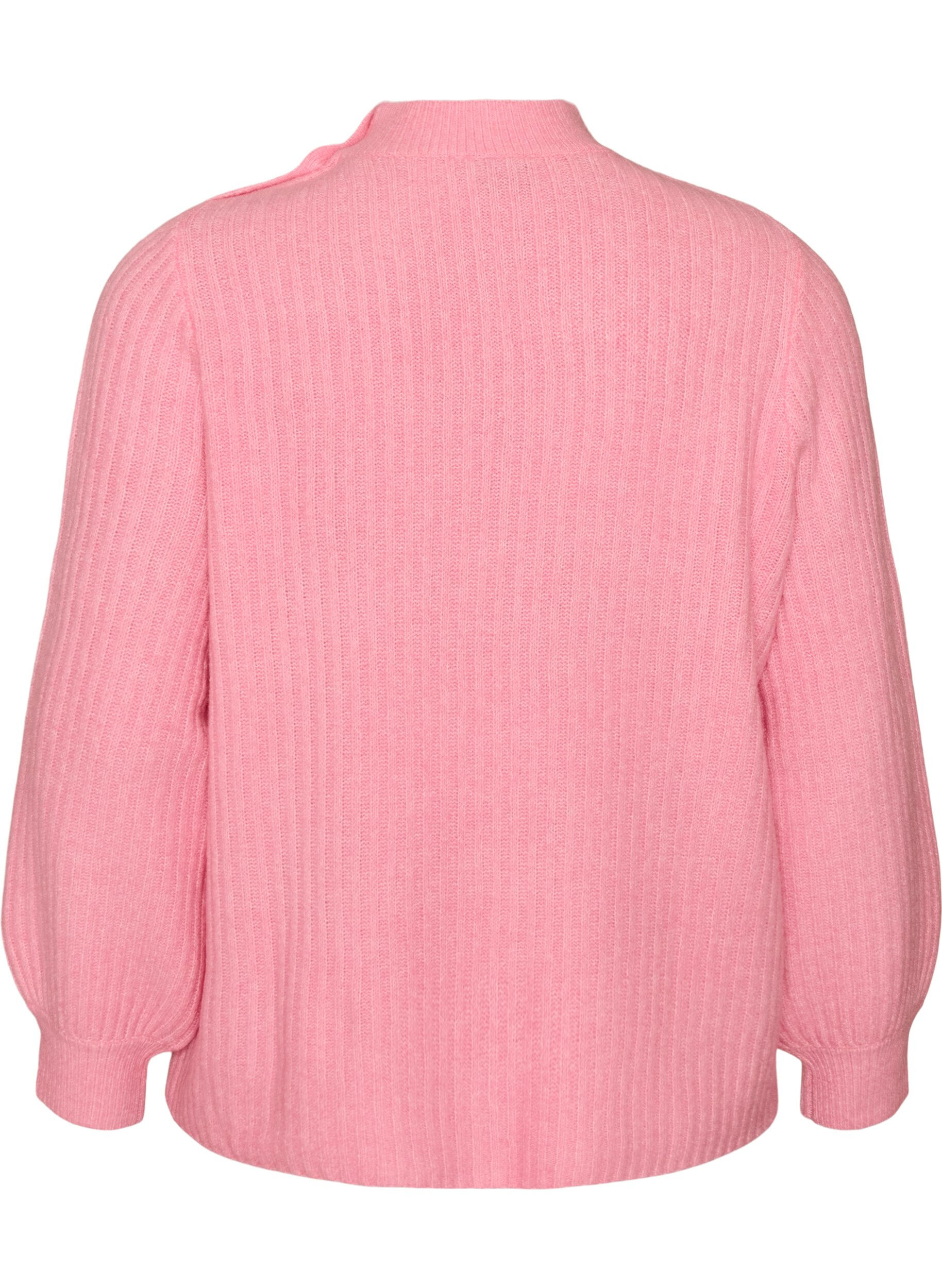 ZizziPullover aus Rippstrick mit Puff&auml;rmeln und Kn&ouml;pfen, Pink, Packshot image number 1