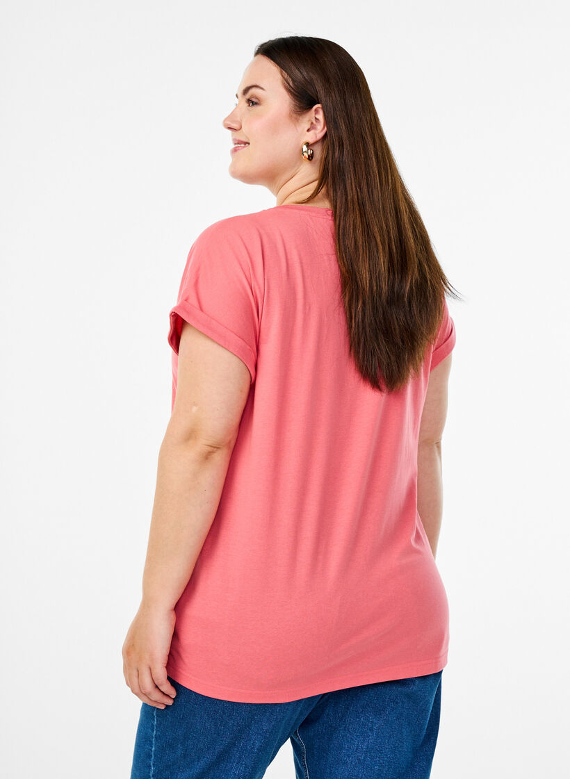Kurz&auml;rmliges T-Shirt aus einer Baumwollmischung, Rot, Model image number 2