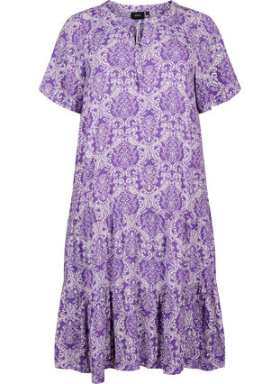 Kurzärmliges Viskose-Kleid mit Aufdruck, D. Lavender Oriental, Packshot image number 0