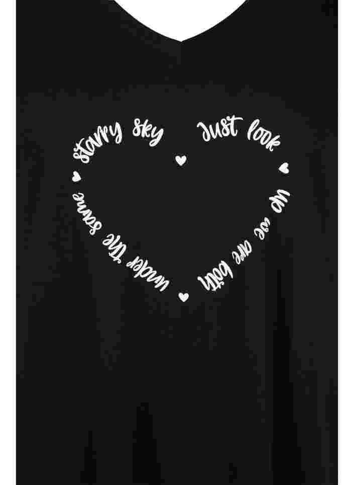 Kurzarm Nachthemd aus Baumwolle, Black w. White HEART, Packshot image number 2