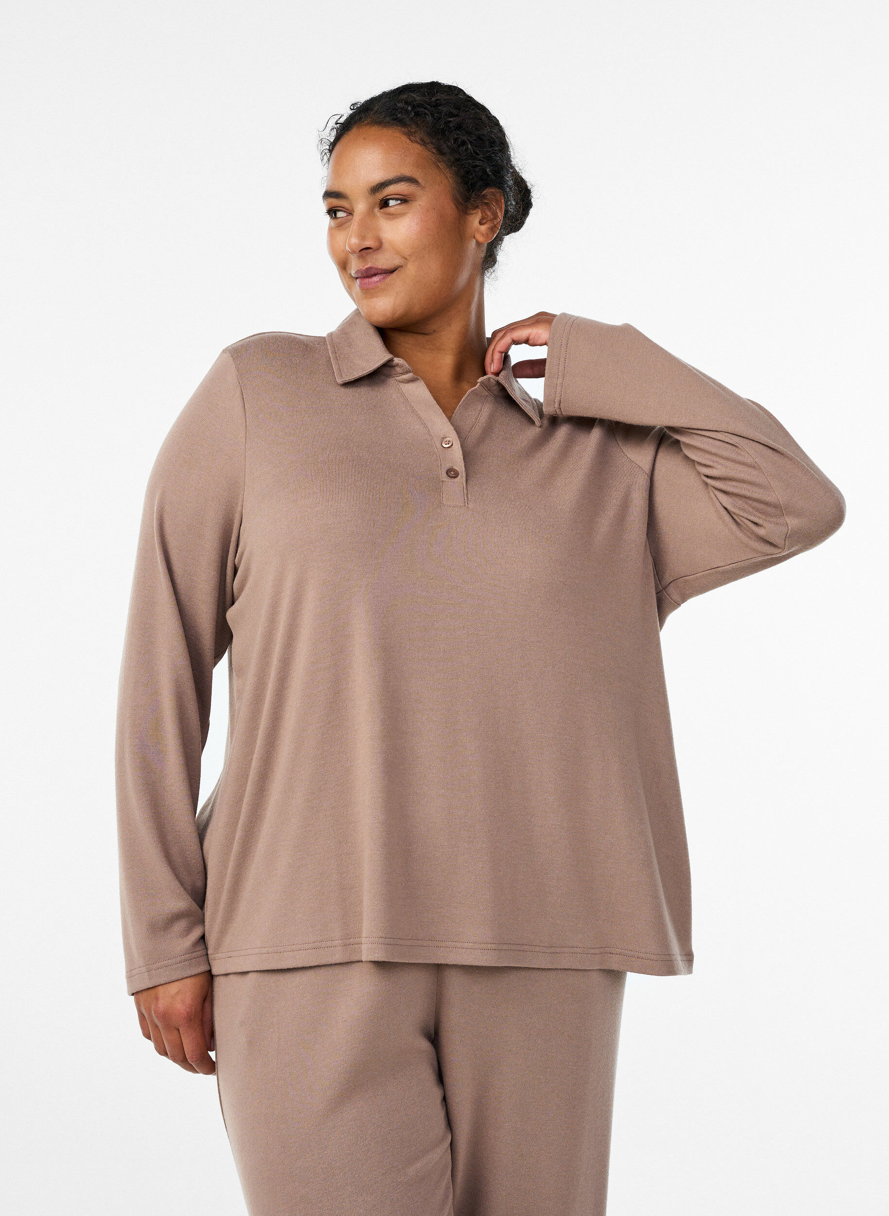 ZizziLang&auml;rmelige Bluse aus Jersey mit Kragen, Braun, Model image number 0