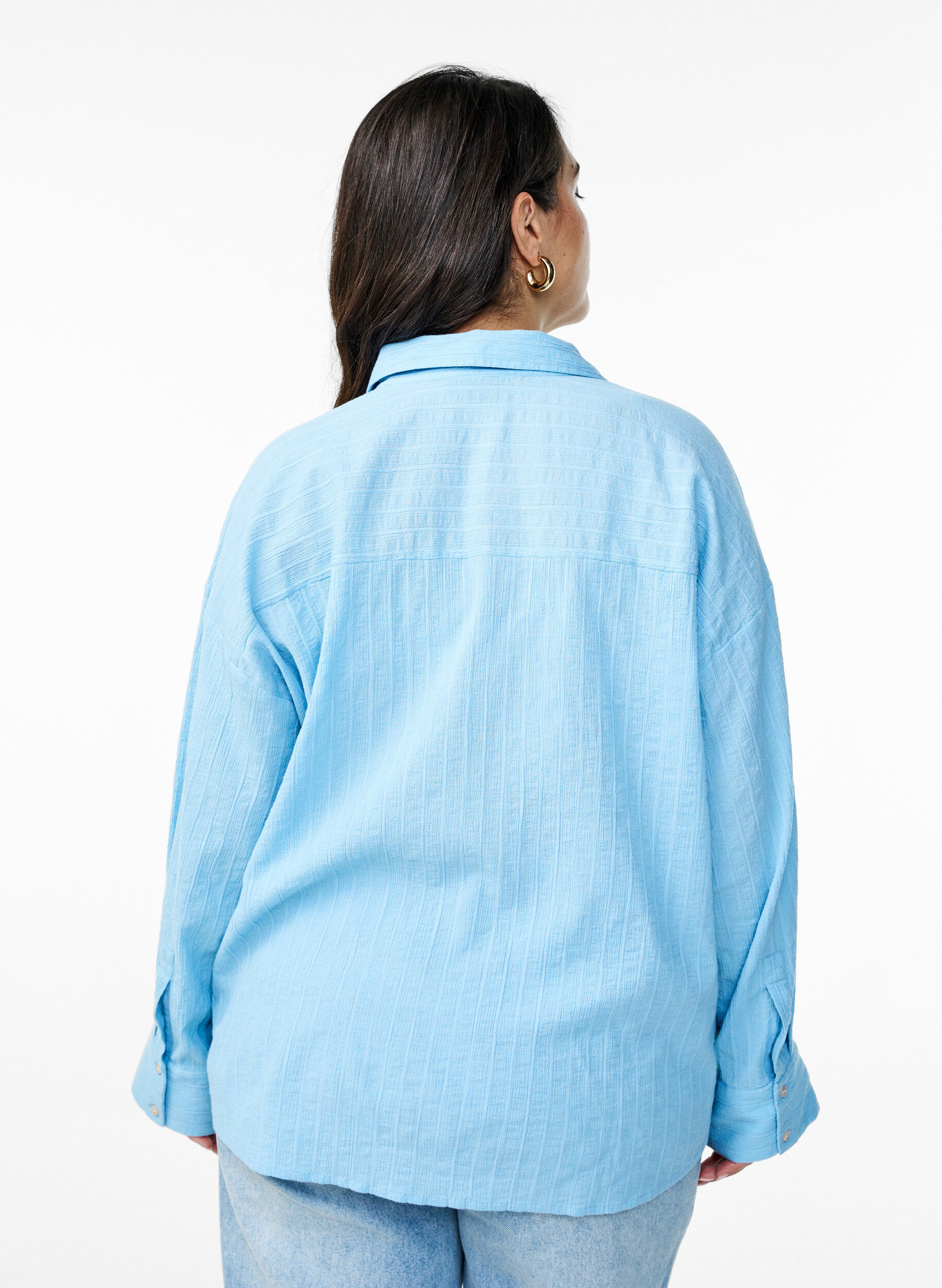 ZizziLockere Bluse mit Streifenstruktur und Glitzerfaden, Blau, Model image number 2