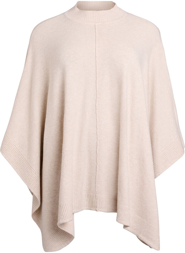 Poncho mit Rippdetails und Rundhalsausschnitt, Beige, Packshot image number 0