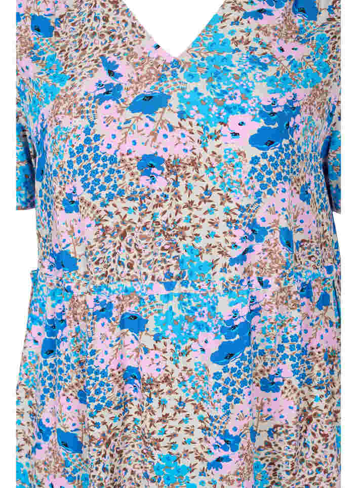 Gemustertes Kleid mit Schnüren Details, Blue Rose Flower, Packshot image number 2