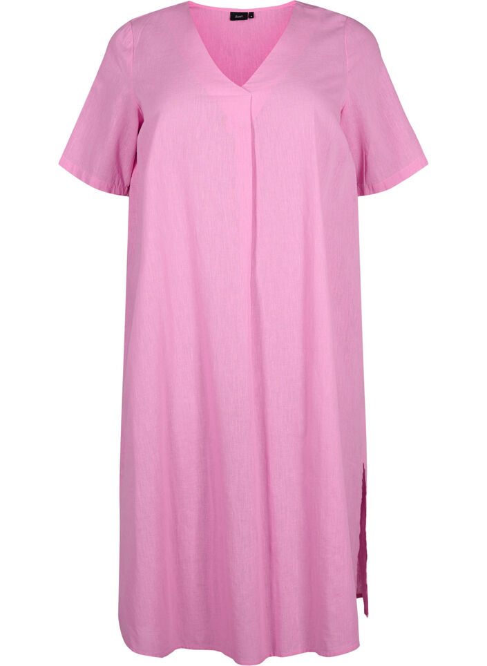 Kaftan-Kleid aus Baumwollmischung mit Leinen, Pink, Packshot image number 0