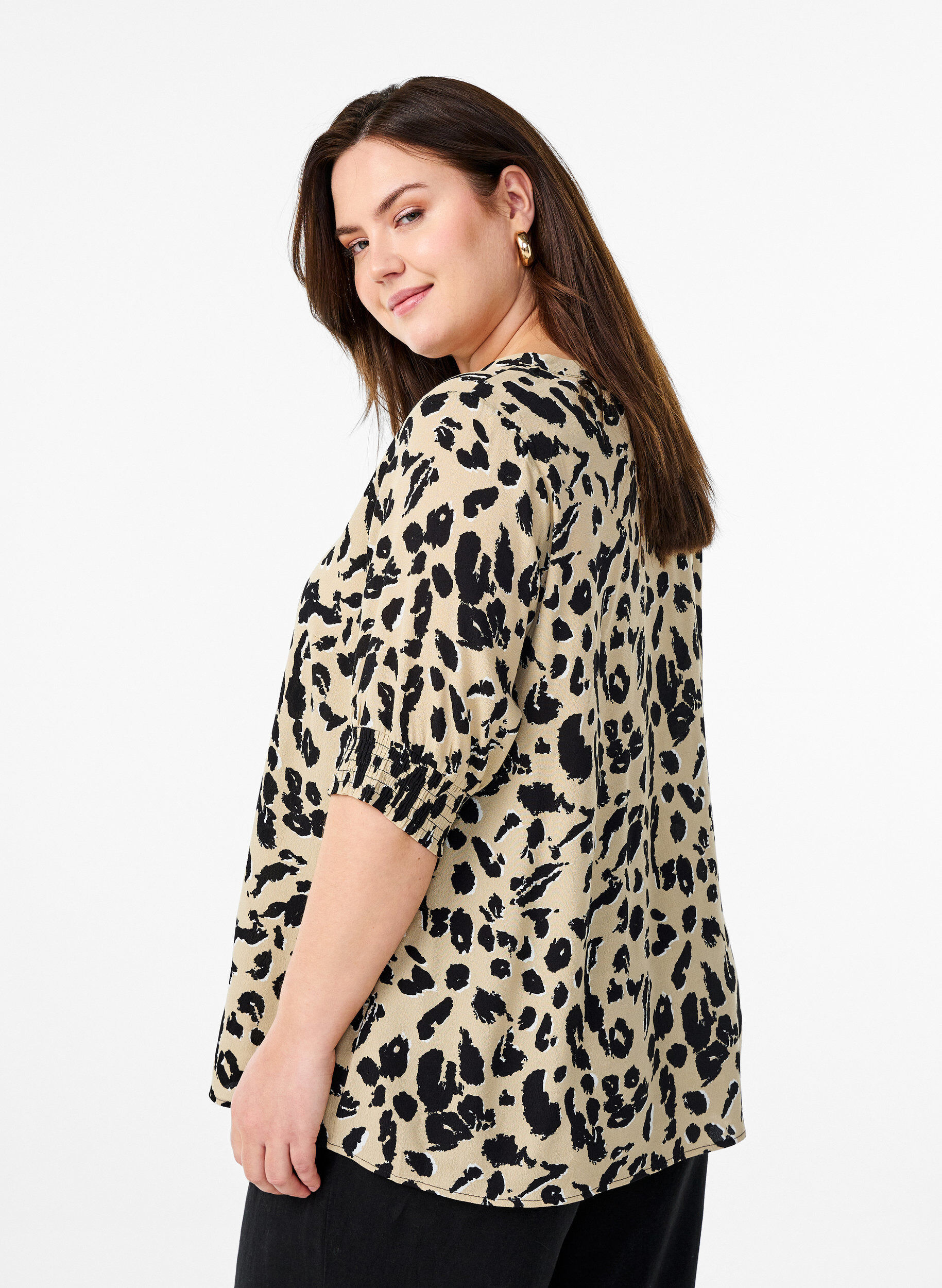 ZizziKurz&auml;rmelige Bluse aus Viskose, Beige, Model image number 2