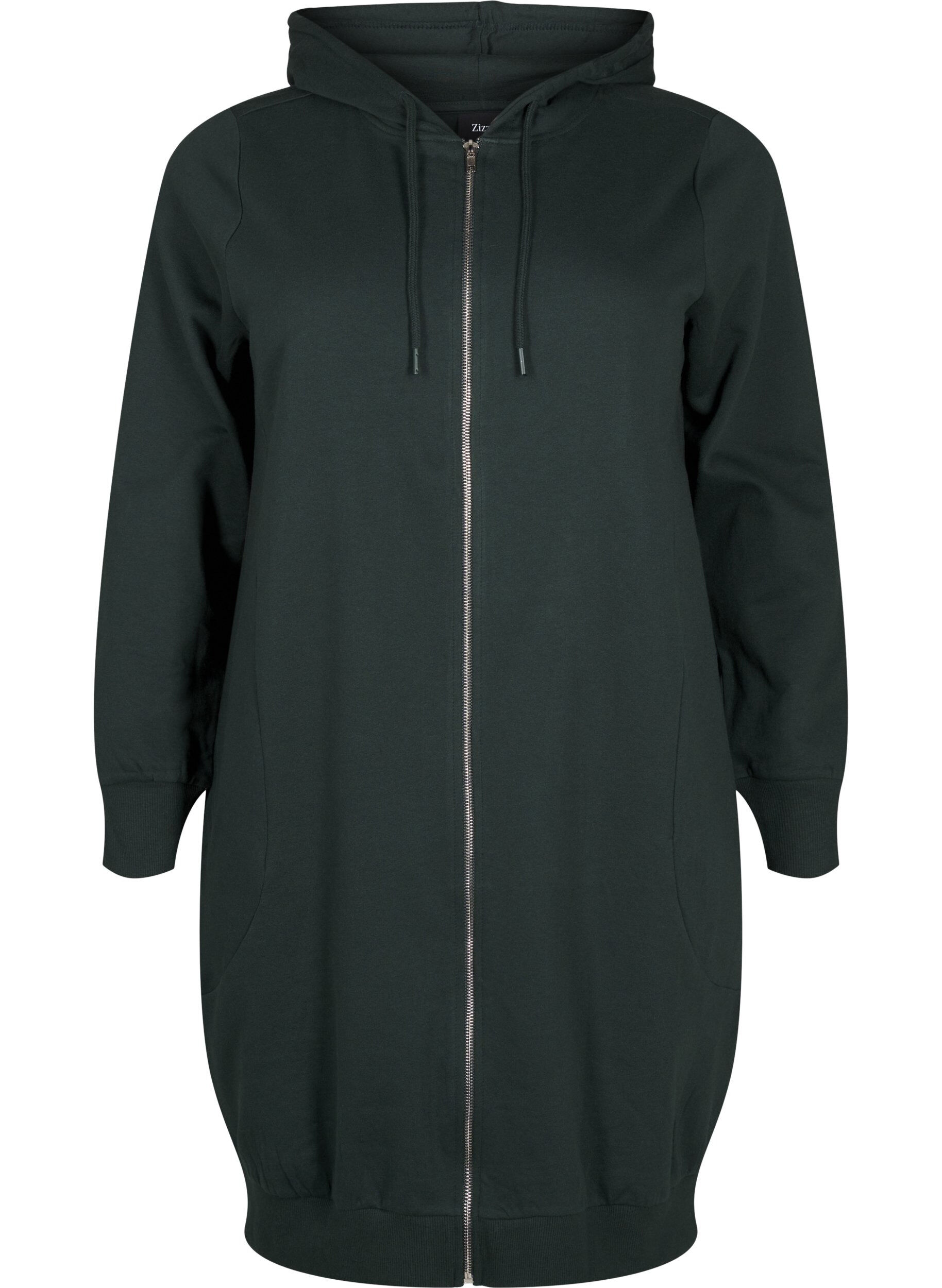 Lange Sweatjacke aus Baumwolle mit Kapuze