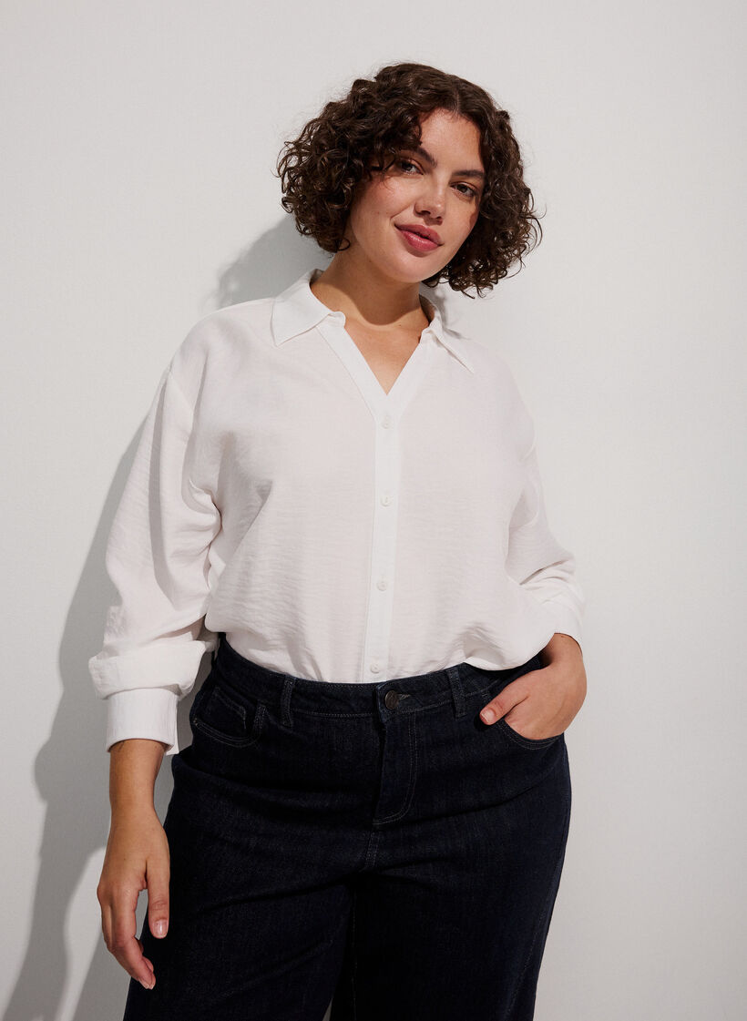 Lockere Bluse mit V-Ausschnitt, Wei&szlig;, Model image number 0