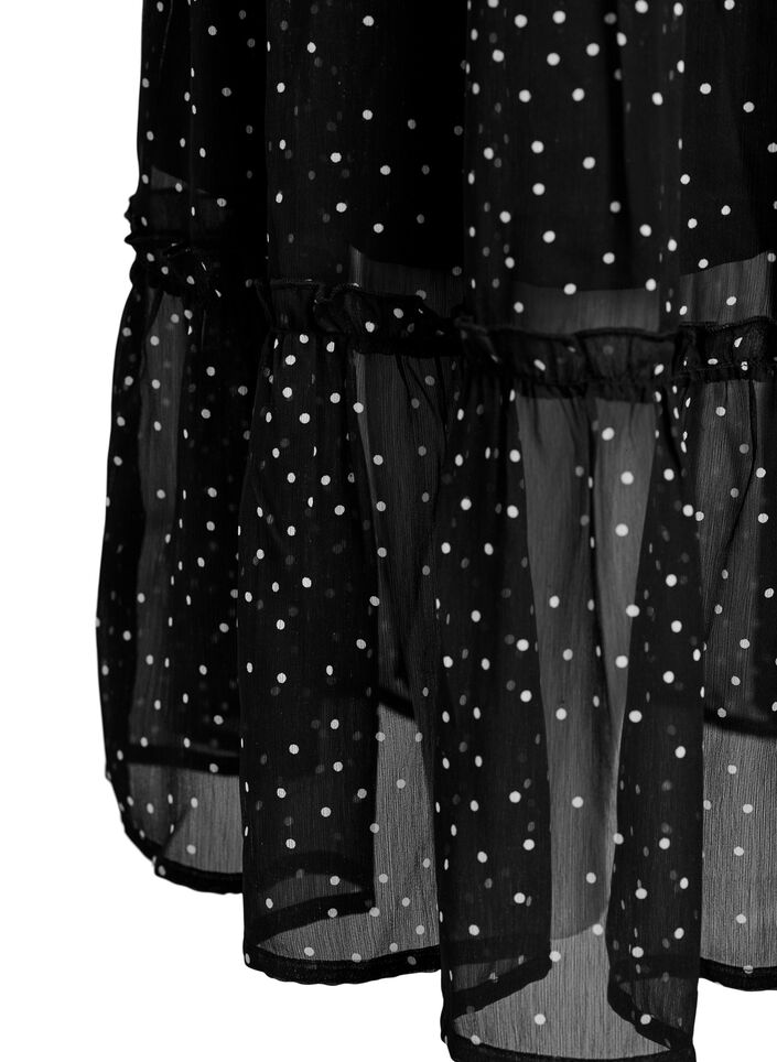 Langer A-Linien-Rock aus Chiffon mit Polka Dots, Schwarz, Packshot image number 3