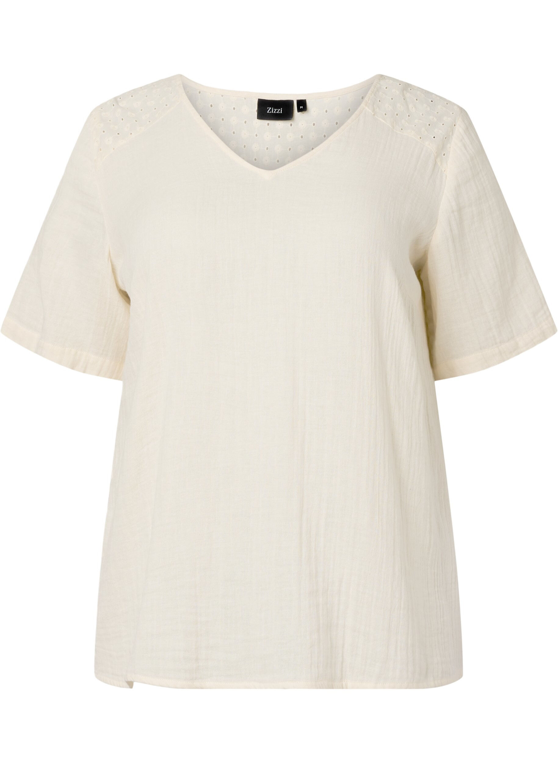 ZizziBluse aus Baumwolle mit Stickerei und kurzen &Auml;rmeln, Buttercream, Packshot image number 0