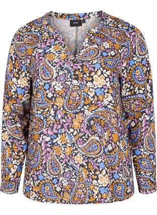 Bluse aus 100% Viskose mit Blumendruck, Black G. Sky Paisley, Packshot image number 0
