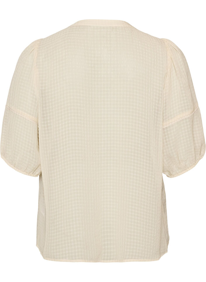 Bluse aus Seersucker mit Bindeband, Beige, Packshot image number 1