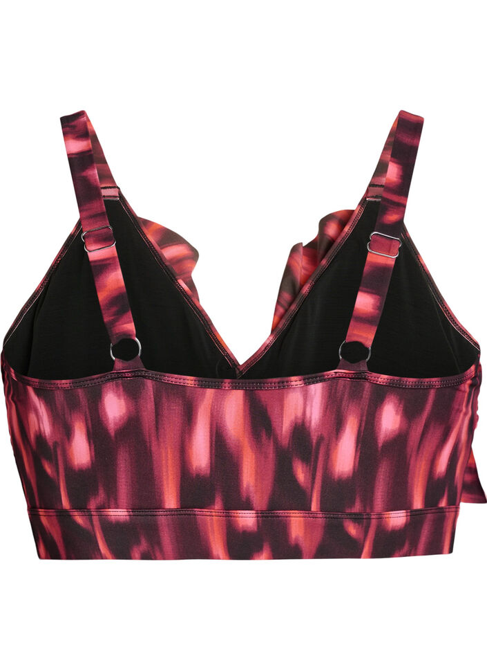 Bikinioberteil mit Print und R&uuml;schendetails, Pink, Packshot image number 1
