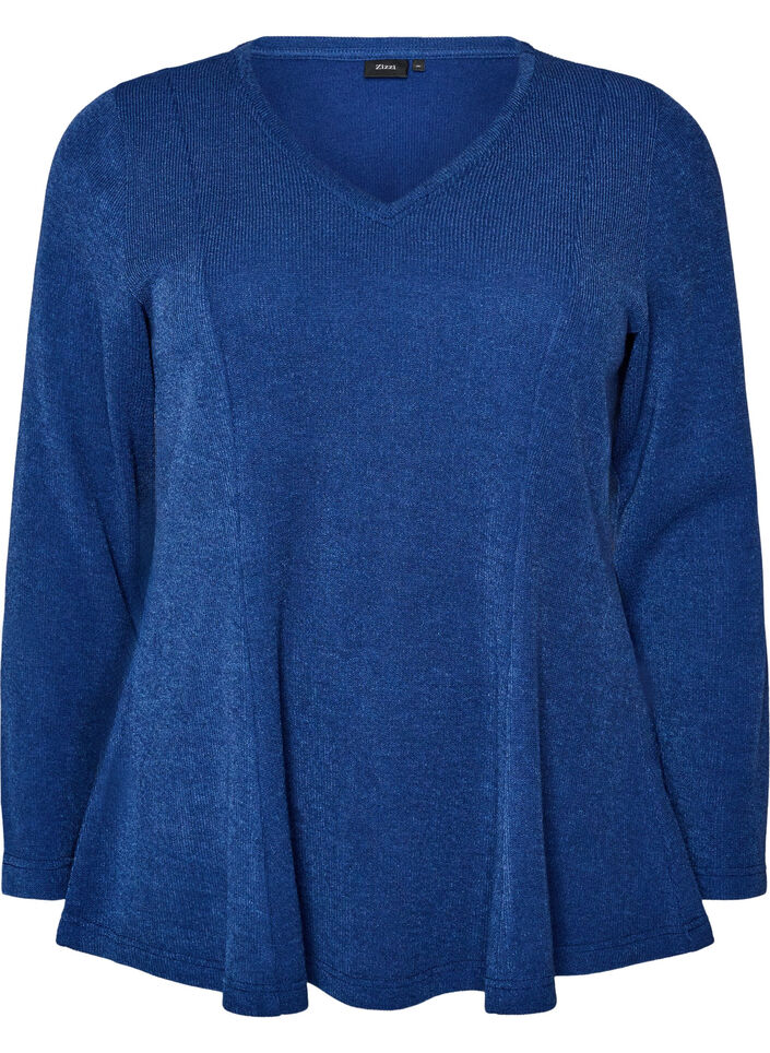 Bluse aus Jersey mit gerippter Struktur und A-Linien-Passform, Blau, Packshot image number 0