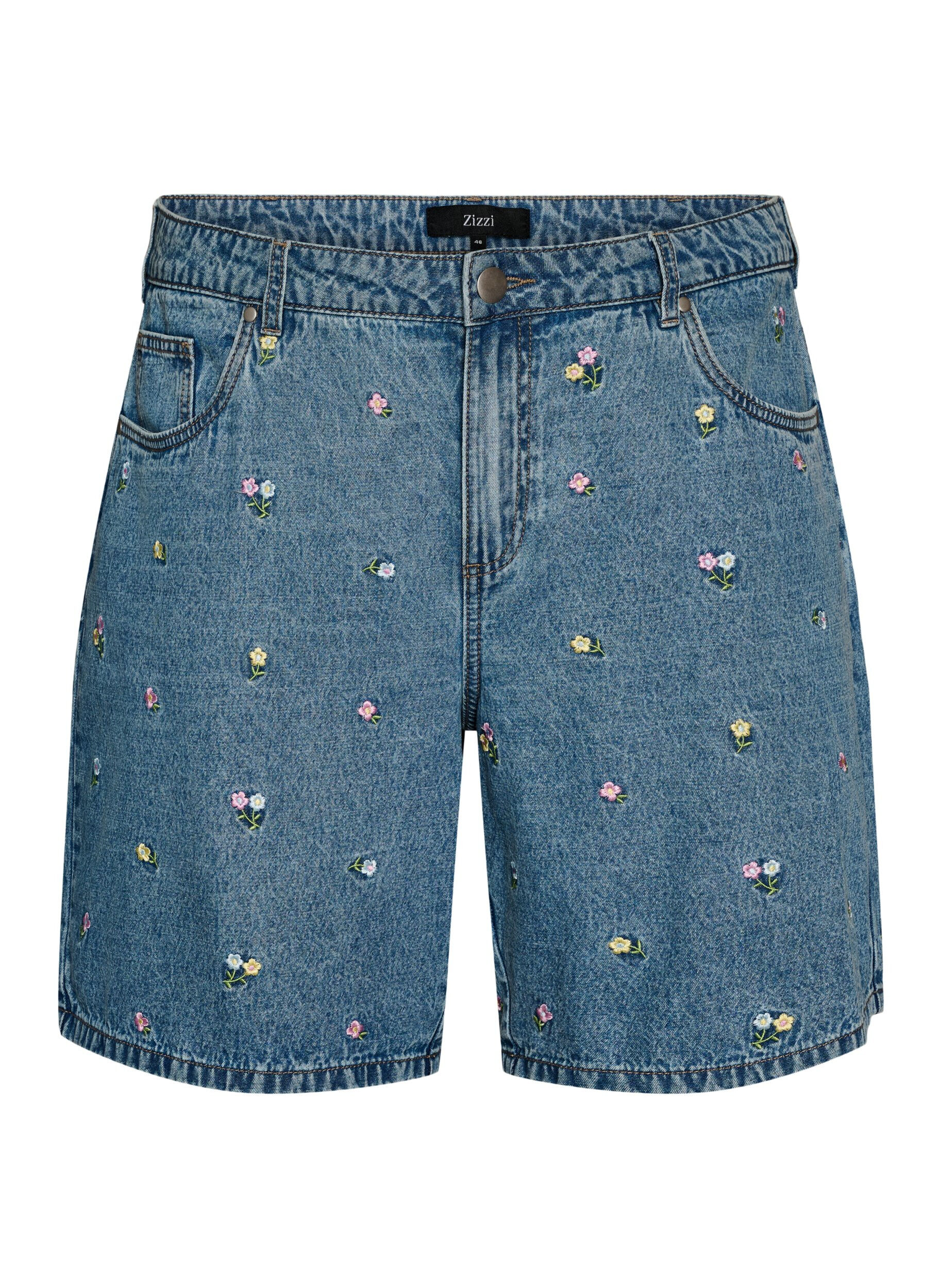 ZizziShorts aus Denim mit bestickten Blumen, Blau, Packshot image number 0