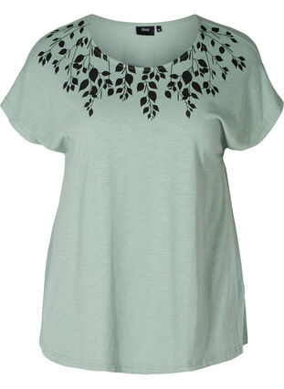 T-Shirt aus Baumwolle mit Printdetails, Chinois Green LEAF, Packshot image number 0