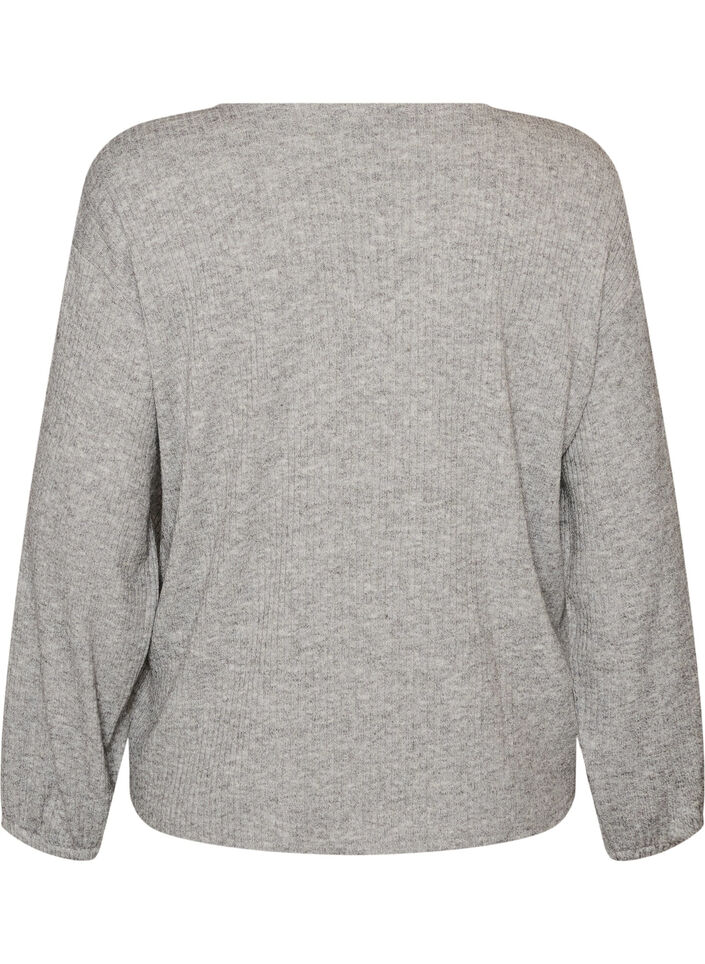 Bluse aus Jersey mit Rippstruktur und V-Ausschnitt, Grau, Packshot image number 1