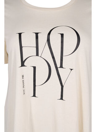 T-Shirt aus Baumwolle mit Textdruck, Buttercream HAPPY, Packshot image number 2