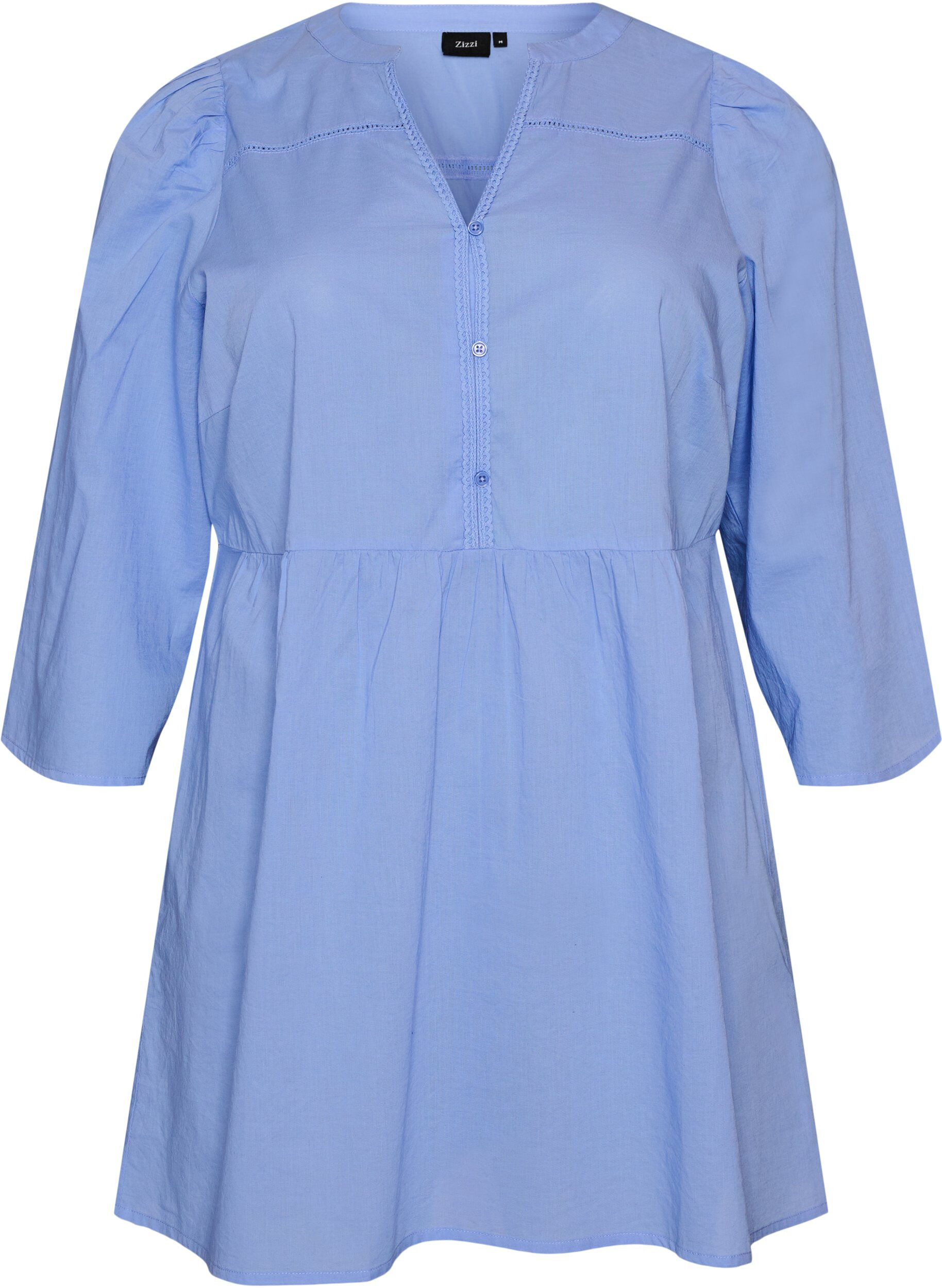 ZizziTunika aus Baumwolle mit V-Ausschnitt und H&auml;kelspitze, Blau, Packshot image number 0