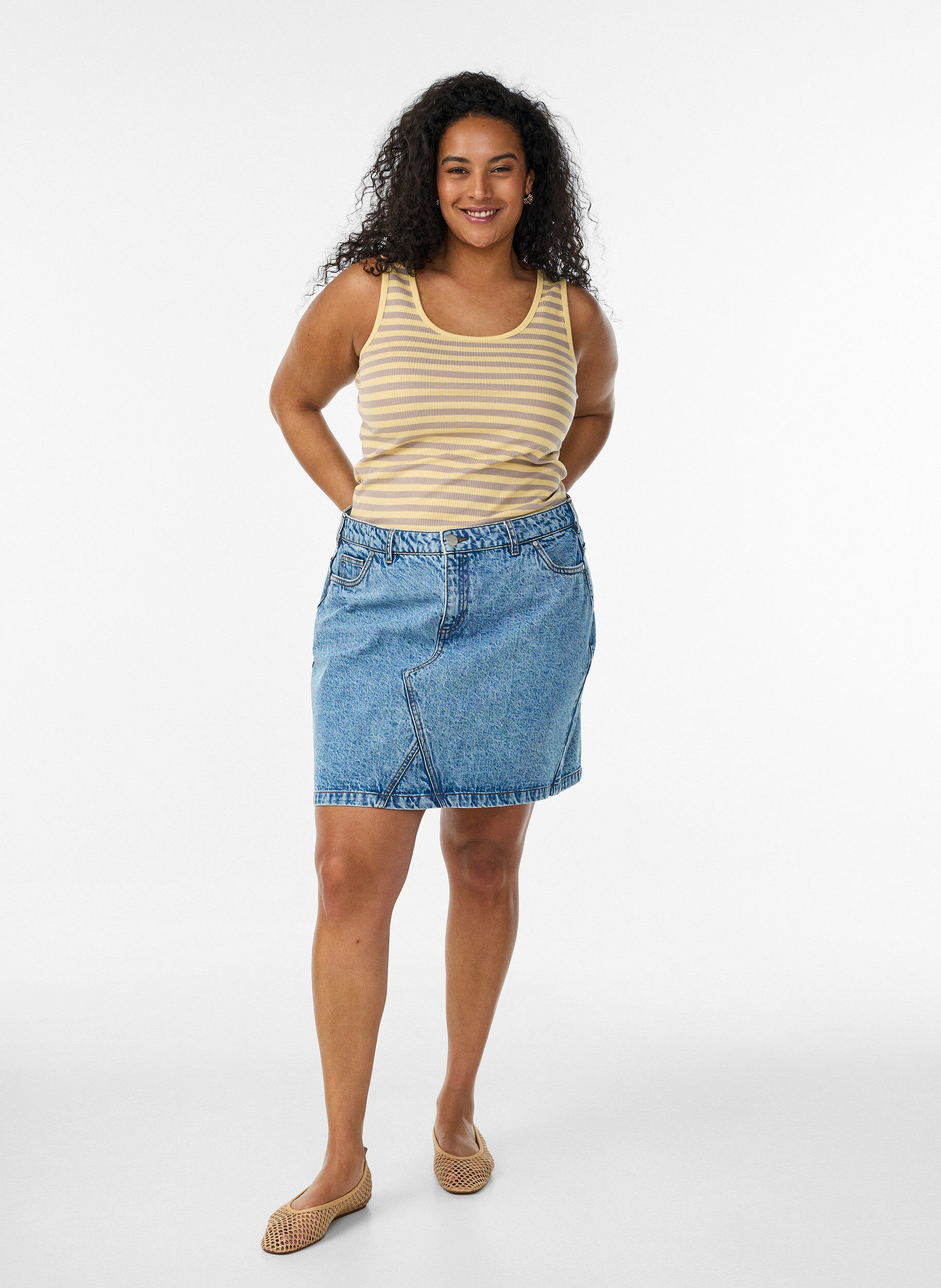 ZizziGestreiftes Tanktop mit Rippenstruktur, Gelb, Model image number 1