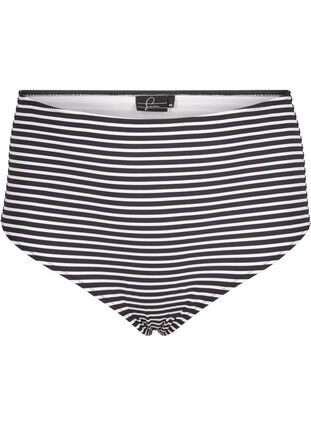Gestreiftes Bikiniunterteil mit hoher Taille, Navy Striped, Packshot image number 0