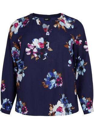 FLASH - Langärmelige Bluse mit Print, Big Blue Flower, Packshot image number 0
