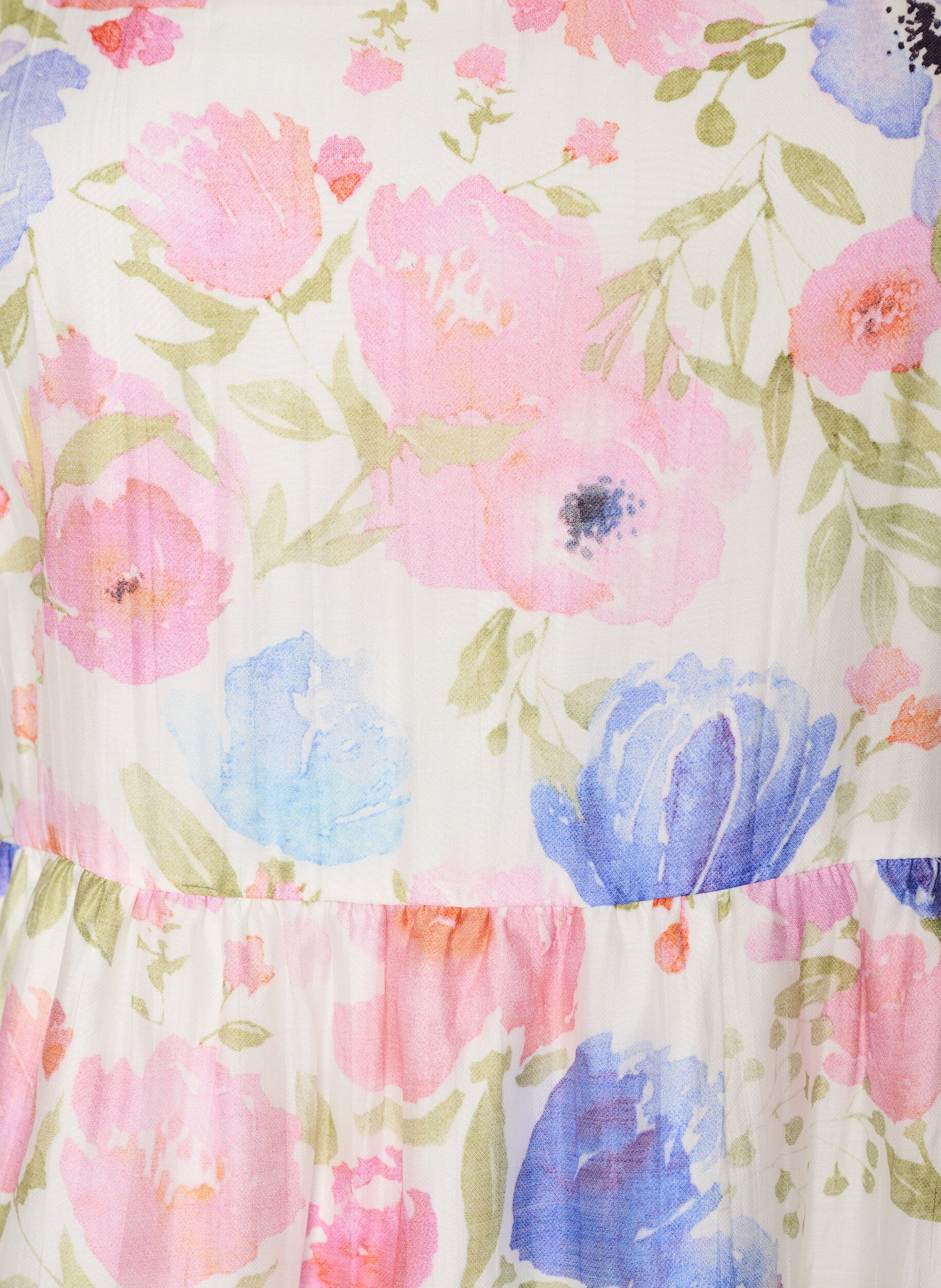 ZizziLanges gebl&uuml;mtes Kleid aus Lyocell mit R&uuml;schen, Wei&szlig;, Packshot image number 2