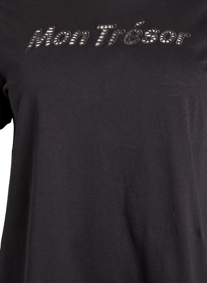 T-Shirt aus Baumwolle mit dekorativem Frontdetail, Schwarz, Packshot image number 2
