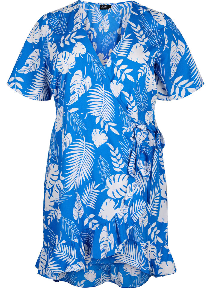 FLASH – Wickelkleid mit kurzen Ärmeln, Skydiver White AOP, Packshot image number 0