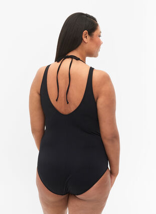 Badeanzug mit Bügel und Bänder-Details, Black, Model image number 1
