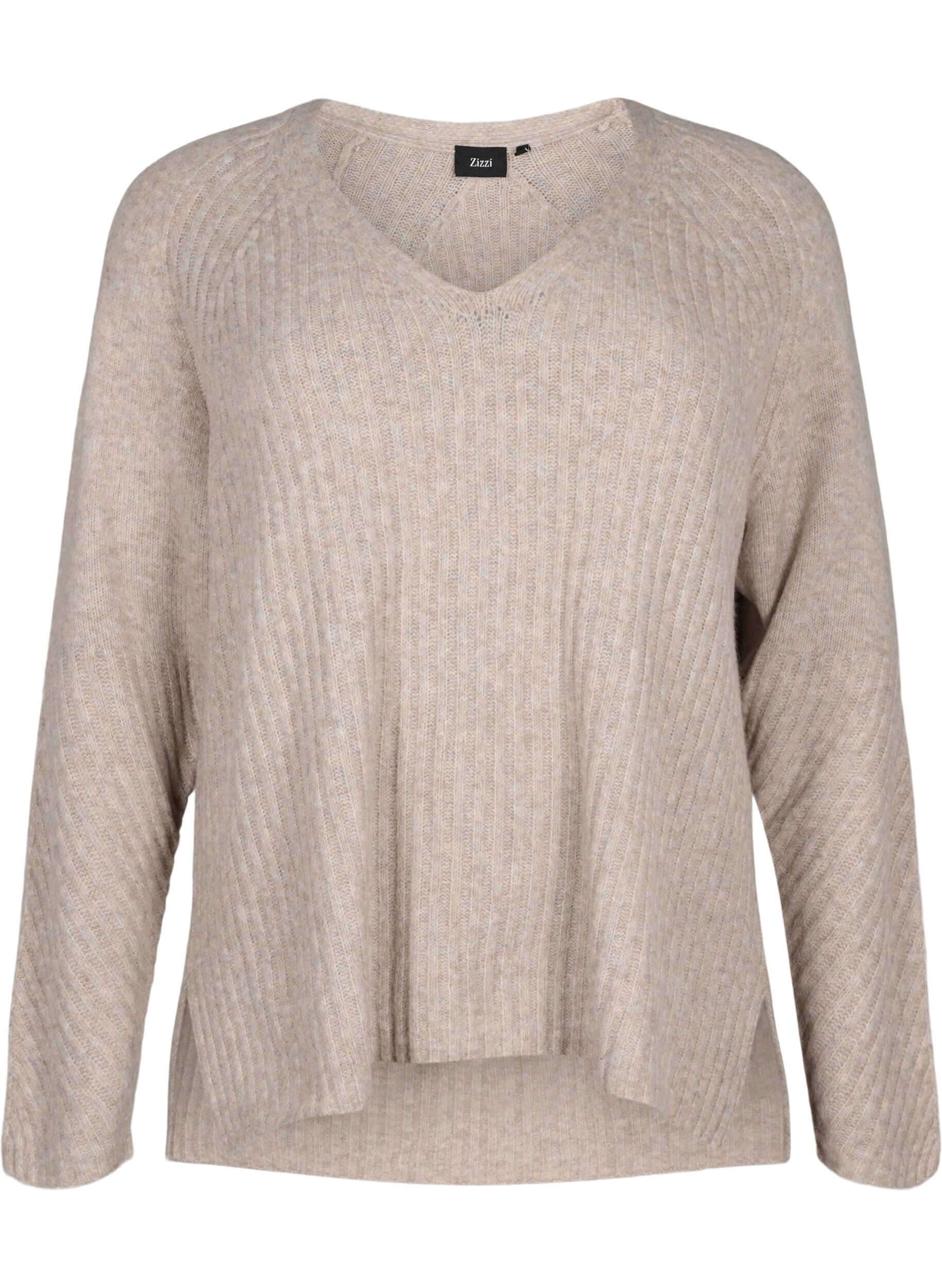 ZizziStrickpullover mit Schlitz, Simply Taupe Mel., Packshot image number 0