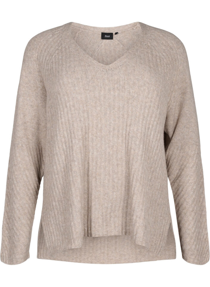 Strickpullover mit Schlitz, Simply Taupe Mel., Packshot image number 0