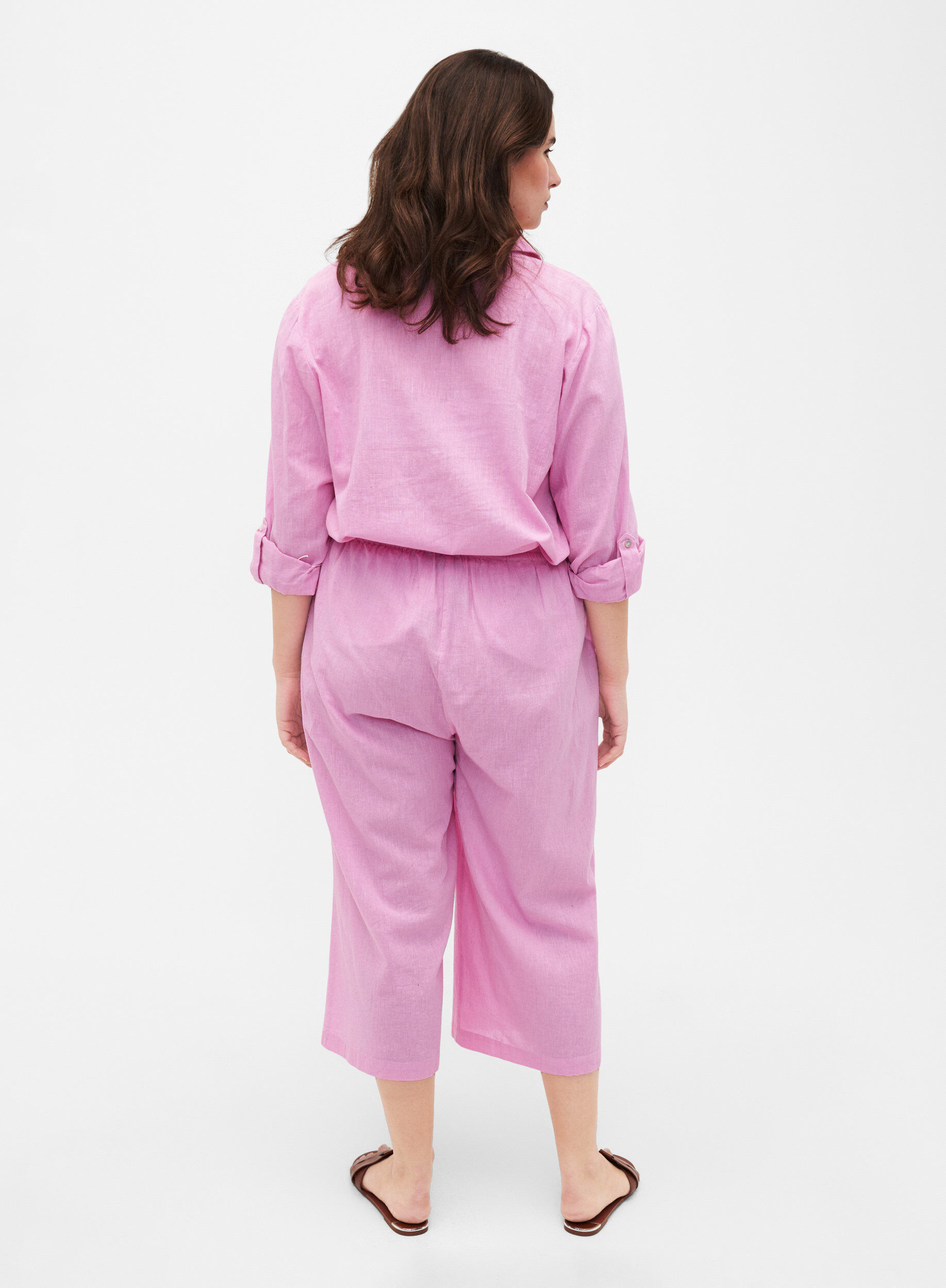 Zizzi7/8-Hose aus Baumwollmischung mit Leinen, Rosebloom, Model image number 1