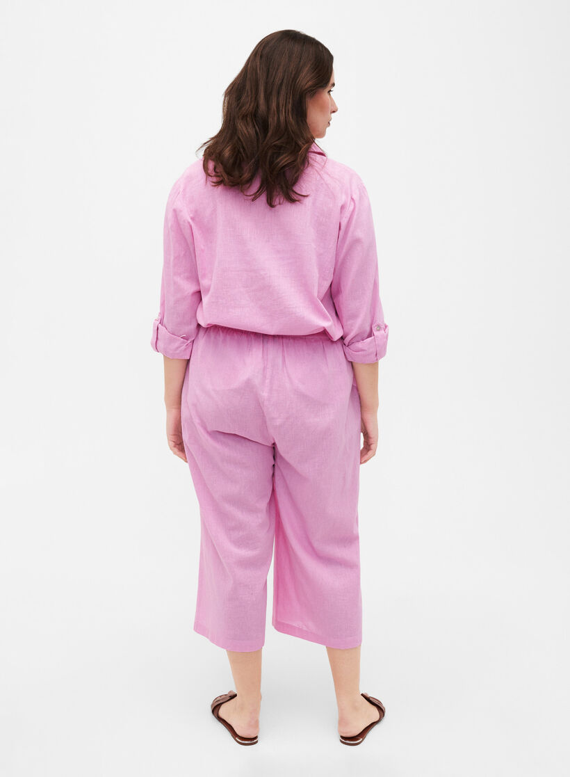 7/8-Hose aus Baumwollmischung mit Leinen, Rosebloom, Model image number 1