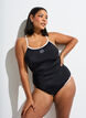 Sportbadeanzug mit kontrastfarbenen Paspeln und &uuml;berkreuzten Tr&auml;gern, Schwarz, Model image number 0