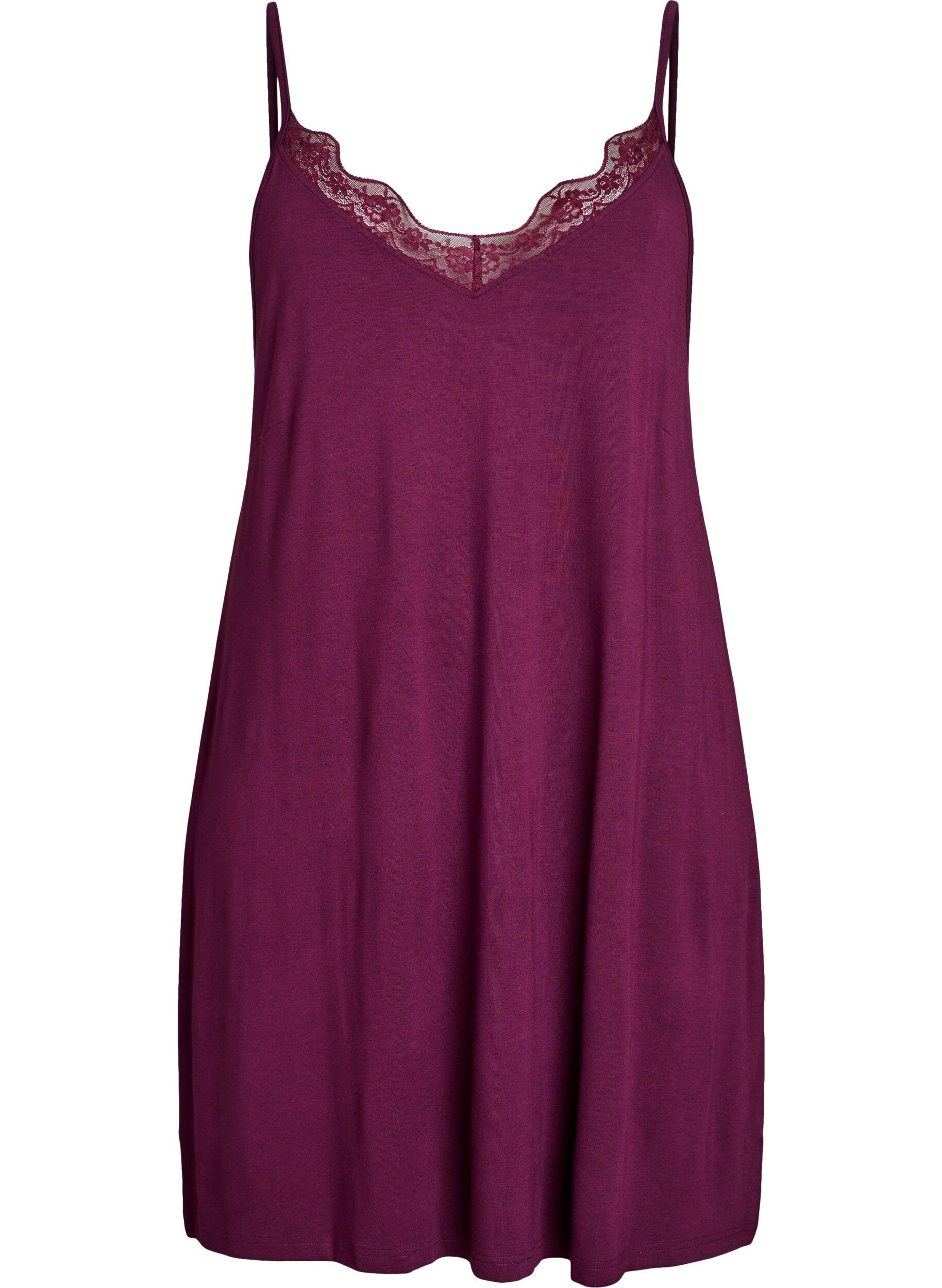 ZizziNachthemd aus Viskose mit Spitzenbesatz, Dunkles Bordeaux, Packshot image number 0