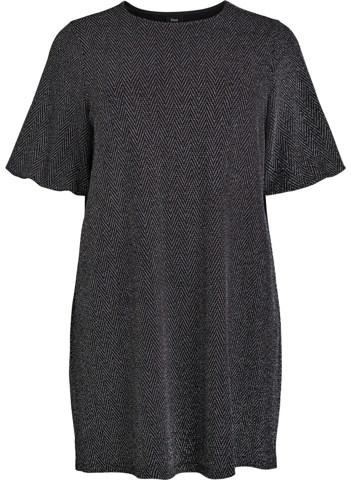 Kurzes Kleid mit Glitzermuster, Schwarz, Packshot image number 0