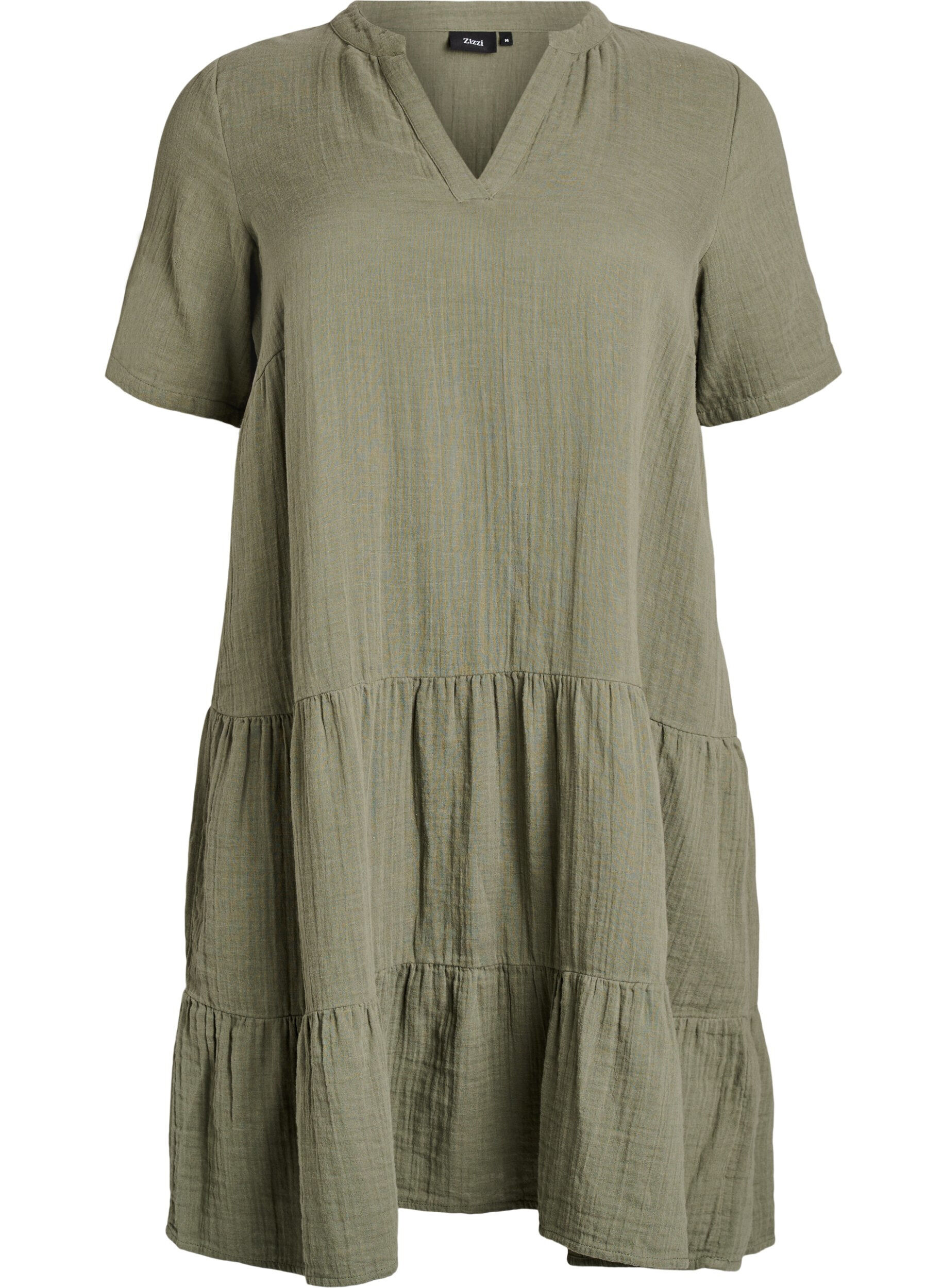 ZizziKurzes A-Linien-Kleid aus Baumwollmusselin, Gr&uuml;n, Packshot image number 0