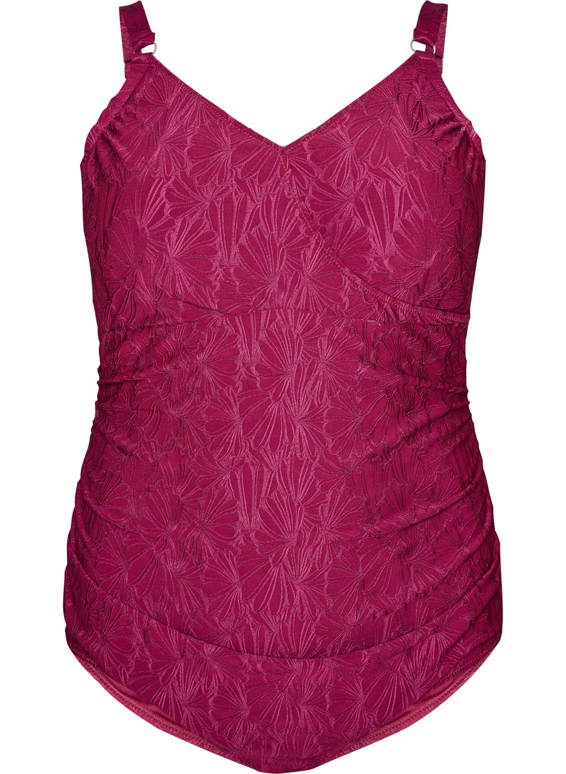 ZizziBadeanzug mit Wickeldetail und gebl&uuml;mter Ton-in-Ton-Textur, Rot, Packshot image number 0