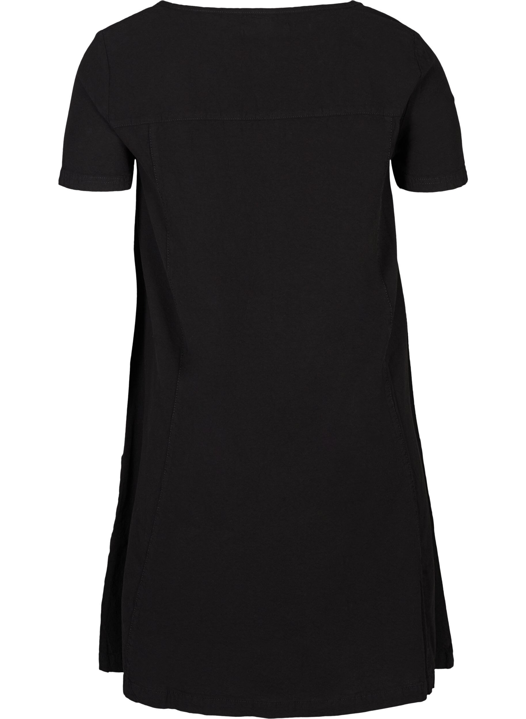 ZizziKurzarm Kleid aus Baumwolle, Schwarz, Packshot image number 1