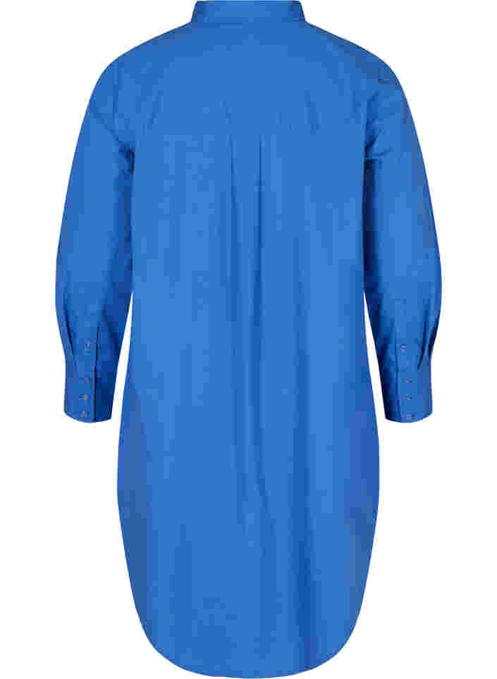 Lange Baumwollbluse mit Brusttasche, Dazzling Blue, Packshot image number 1