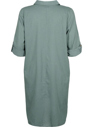 Gestreiftes Kleid aus Baumwolle und Leinen, Balsam Green, Packshot image number 1