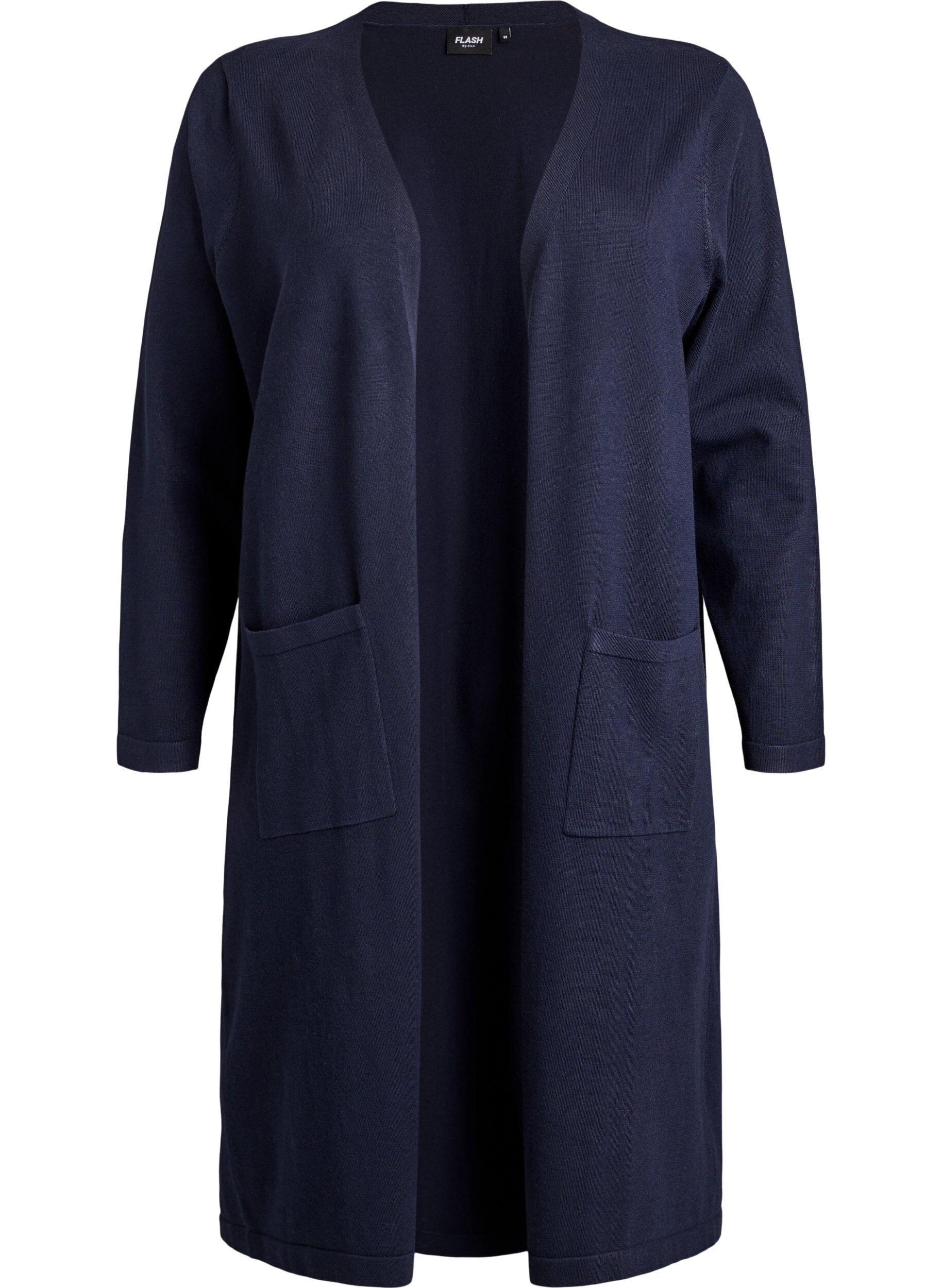 ZizziLange, offene Strickjacke mit Taschen, Blau, Packshot image number 0