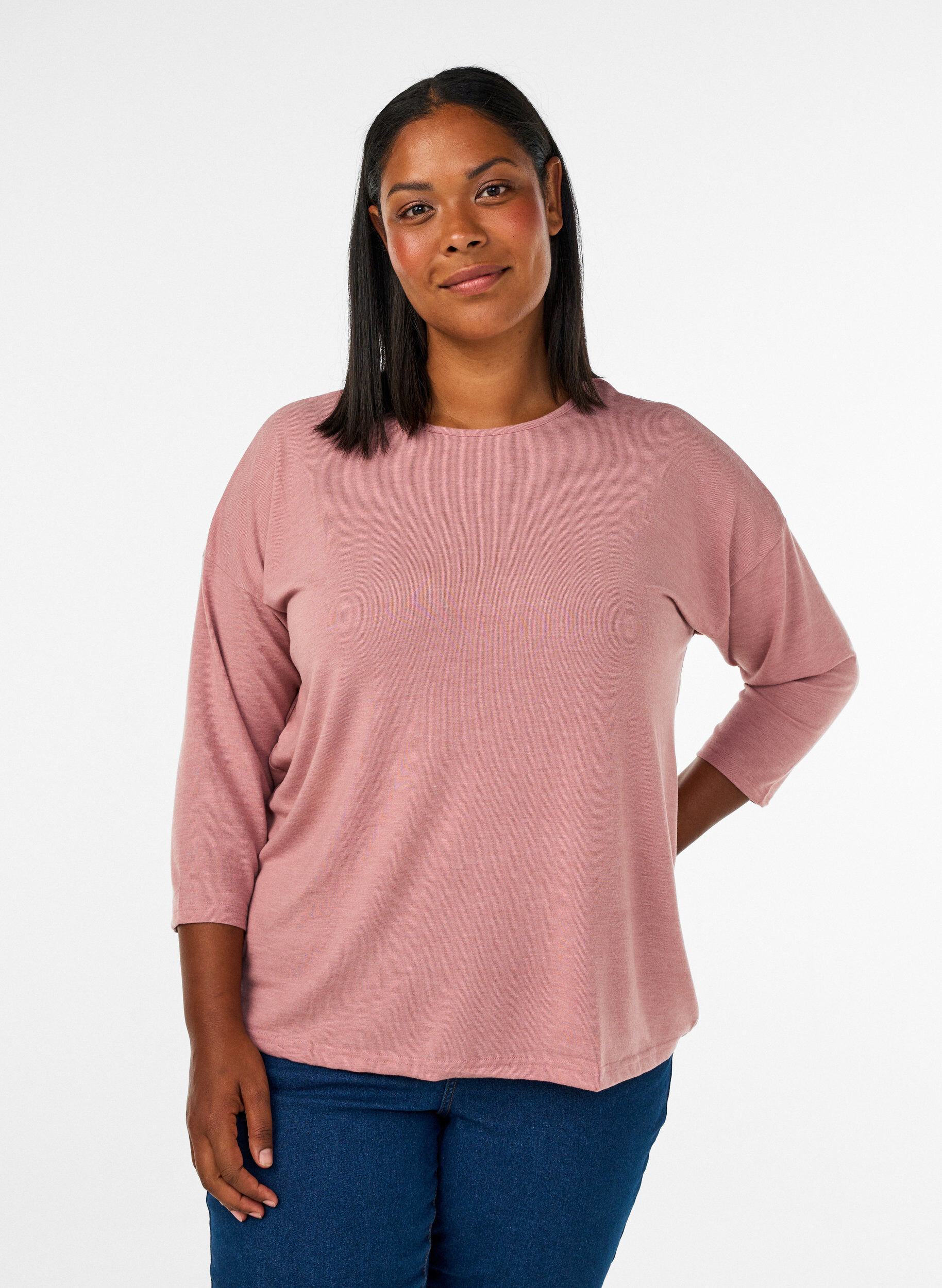 Bluse aus Jersey mit 3/4-&Auml;rmeln, Rot, Model