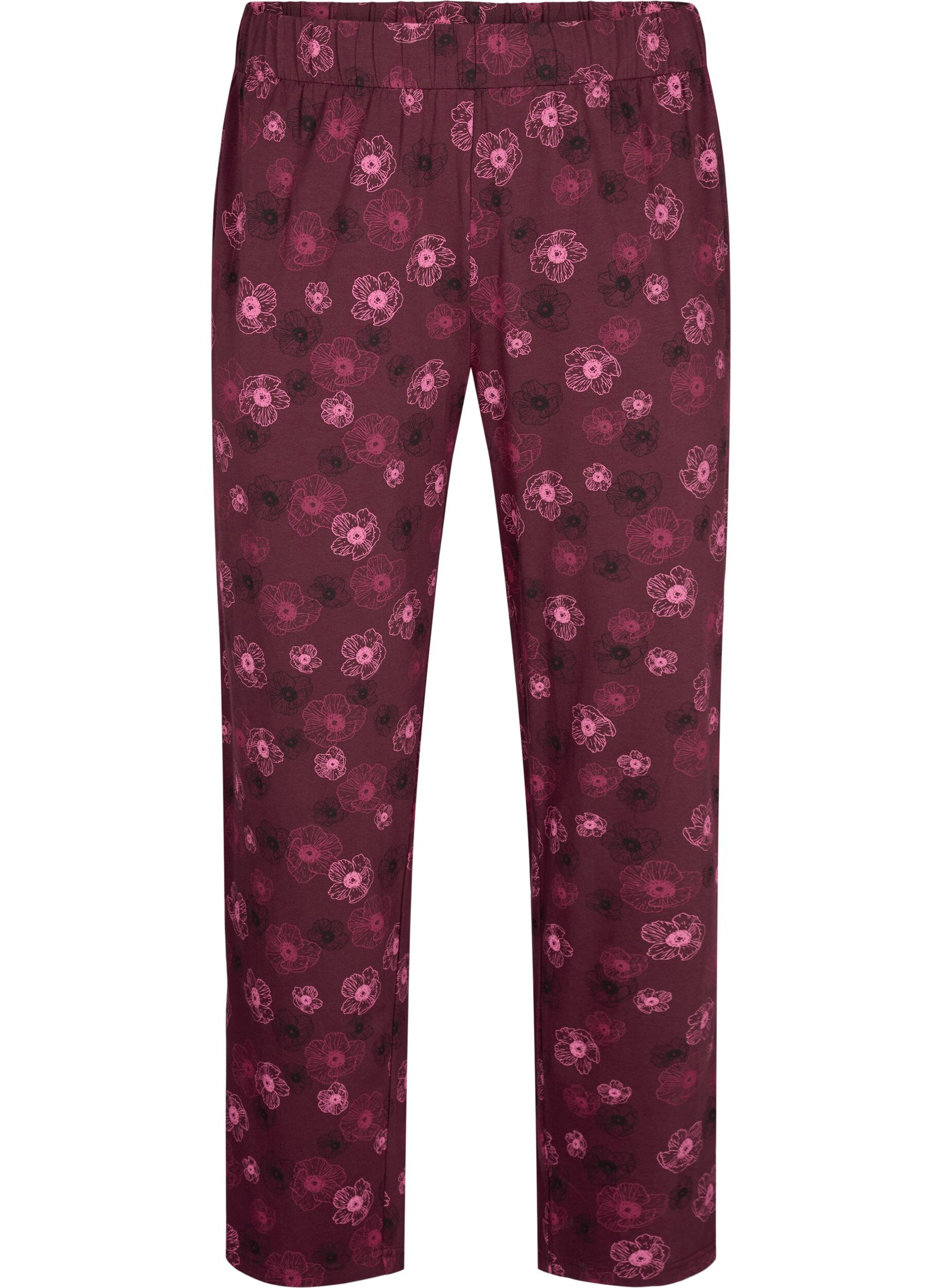 ZizziCotton Pyjamas Hose mit Druck, Dunkles Bordeaux, Packshot image number 0