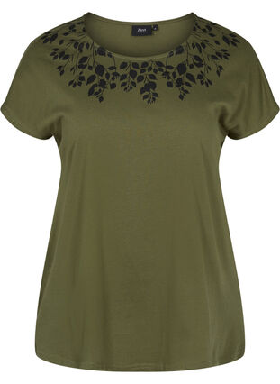 T-Shirt aus Baumwolle mit Printdetails, Ivy Green Mel Leaf, Packshot image number 0