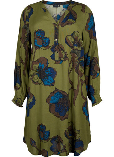 Kleid aus Viskose mit Print, Green Big Flower, Packshot image number 0